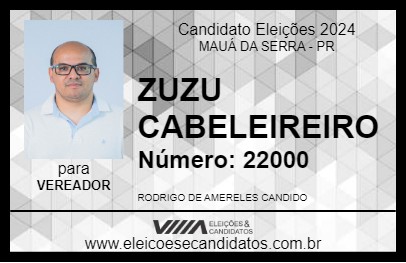 Candidato ZUZU CABELEIREIRO 2024 - MAUÁ DA SERRA - Eleições