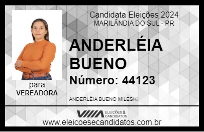 Candidato ANDERLÉIA BUENO 2024 - MARILÂNDIA DO SUL - Eleições