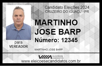 Candidato MARTINHO JOSE BARP 2024 - CRUZEIRO DO IGUAÇU - Eleições