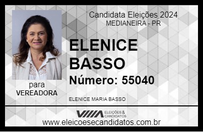 Candidato ELENICE BASSO 2024 - MEDIANEIRA - Eleições