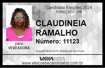 Candidato CLAUDINEIA RAMALHO 2024 - PORECATU - Eleições