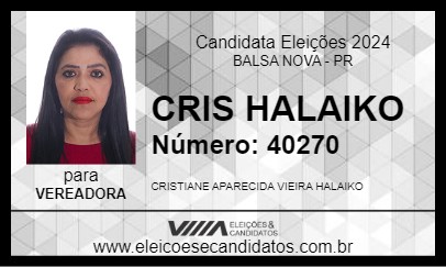 Candidato CRIS HALAIKO 2024 - BALSA NOVA - Eleições