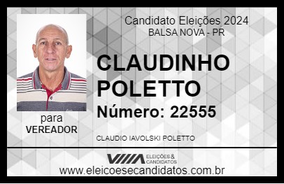 Candidato CLAUDINHO POLETTO 2024 - BALSA NOVA - Eleições