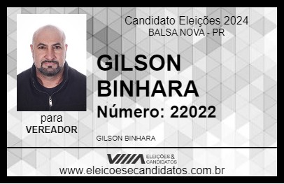 Candidato GILSON BINHARA 2024 - BALSA NOVA - Eleições