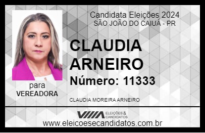 Candidato CLAUDIA ARNEIRO 2024 - SÃO JOÃO DO CAIUÁ - Eleições