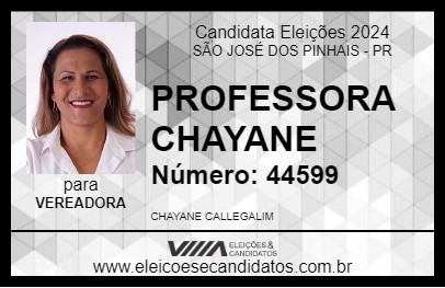 Candidato PROFESSORA CHAYANE 2024 - SÃO JOSÉ DOS PINHAIS - Eleições