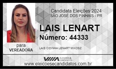 Candidato LAIS LENART 2024 - SÃO JOSÉ DOS PINHAIS - Eleições