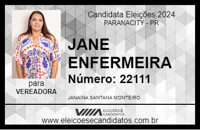 Candidato JANE ENFERMEIRA 2024 - PARANACITY - Eleições