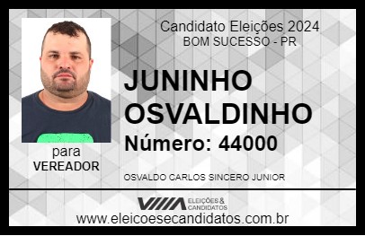 Candidato JUNINHO OSVALDINHO 2024 - BOM SUCESSO - Eleições