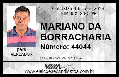 Candidato MARIANO DA BORRACHARIA 2024 - BOM SUCESSO - Eleições