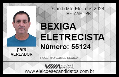 Candidato BEXIGA ELETRECISTA 2024 - IRETAMA - Eleições