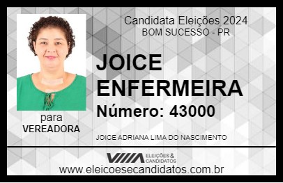 Candidato JOICE ENFERMEIRA 2024 - BOM SUCESSO - Eleições