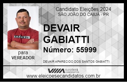 Candidato DEVAIR GABIATTI 2024 - SÃO JOÃO DO CAIUÁ - Eleições