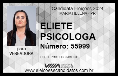 Candidato ELIETE PSICOLOGA 2024 - MARIA HELENA - Eleições