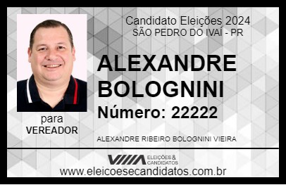 Candidato ALEXANDRE BOLOGNINI 2024 - SÃO PEDRO DO IVAÍ - Eleições