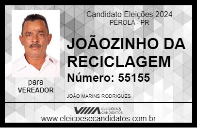 Candidato JOÃOZINHO DA RECICLAGEM 2024 - PÉROLA - Eleições