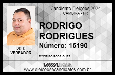 Candidato RODRIGO RODRIGUES 2024 - CAMBIRA - Eleições