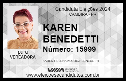 Candidato KAREN BENEDETTI 2024 - CAMBIRA - Eleições