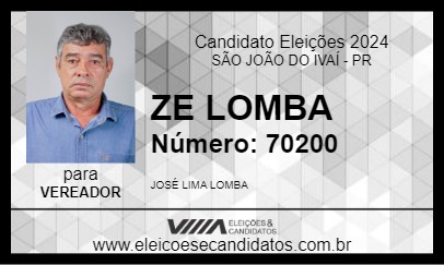 Candidato ZE LOMBA 2024 - SÃO JOÃO DO IVAÍ - Eleições