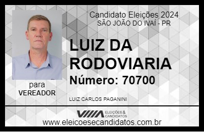 Candidato LUIZ DA RODOVIARIA 2024 - SÃO JOÃO DO IVAÍ - Eleições