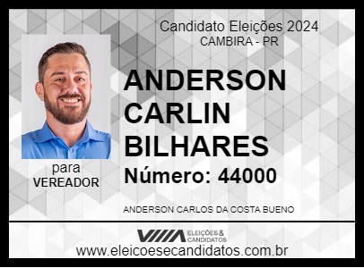 Candidato ANDERSON CARLIN BILHARES 2024 - CAMBIRA - Eleições