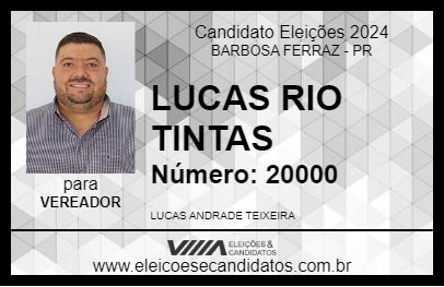 Candidato LUCAS RIO TINTAS 2024 - BARBOSA FERRAZ - Eleições