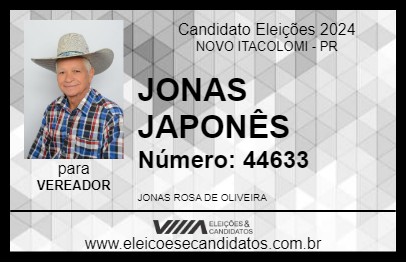 Candidato JONAS JAPONÊS 2024 - NOVO ITACOLOMI - Eleições