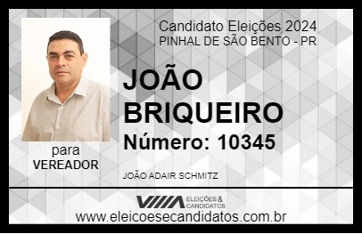 Candidato JOÃO BRIQUEIRO 2024 - PINHAL DE SÃO BENTO - Eleições