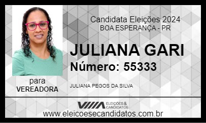 Candidato JULIANA GARI 2024 - BOA ESPERANÇA - Eleições