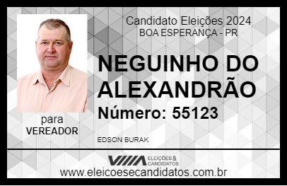 Candidato NEGUINHO DO ALEXANDRÃO 2024 - BOA ESPERANÇA - Eleições