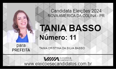 Candidato TANIA BASSO 2024 - NOVA AMÉRICA DA COLINA - Eleições