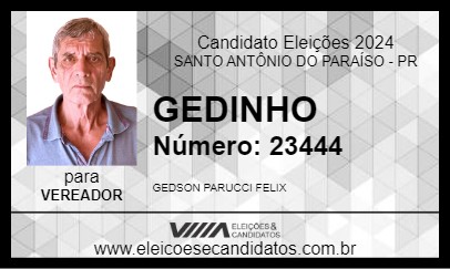 Candidato GEDINHO 2024 - SANTO ANTÔNIO DO PARAÍSO - Eleições