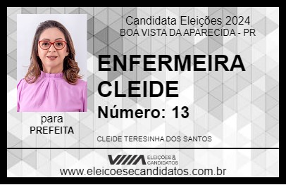 Candidato ENFERMEIRA CLEIDE 2024 - BOA VISTA DA APARECIDA - Eleições