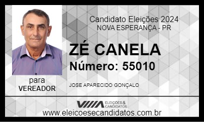 Candidato ZÉ CANELA 2024 - NOVA ESPERANÇA - Eleições