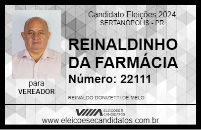 Candidato REINALDINHO DA FARMÁCIA 2024 - SERTANÓPOLIS - Eleições