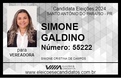 Candidato SIMONE GALDINO 2024 - SANTO ANTÔNIO DO PARAÍSO - Eleições