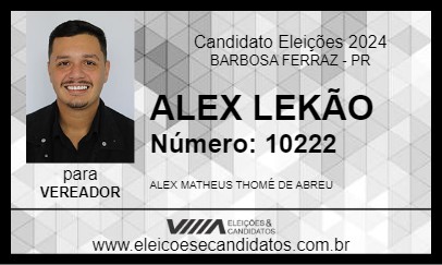 Candidato ALEX LEKÃO 2024 - BARBOSA FERRAZ - Eleições