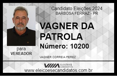 Candidato VAGNER DA PATROLA 2024 - BARBOSA FERRAZ - Eleições