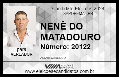 Candidato NENÊ DO MATADOURO 2024 - SAPOPEMA - Eleições