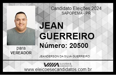 Candidato JEAN GUERREIRO 2024 - SAPOPEMA - Eleições