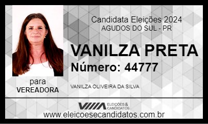 Candidato VANILZA PRETA 2024 - AGUDOS DO SUL - Eleições