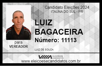 Candidato LUIZ BAGACEIRA 2024 - ITAÚNA DO SUL - Eleições