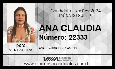 Candidato ANA CLAUDIA 2024 - ITAÚNA DO SUL - Eleições