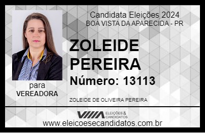 Candidato ZOLEIDE PEREIRA 2024 - BOA VISTA DA APARECIDA - Eleições