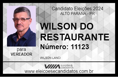 Candidato WILSON DO RESTAURANTE 2024 - ALTO PARANÁ - Eleições