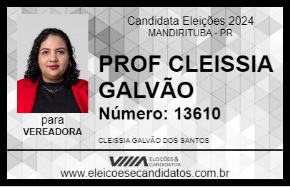 Candidato PROF CLEISSIA GALVÃO 2024 - MANDIRITUBA - Eleições