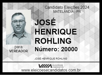 Candidato JOSÉ HENRIQUE ROHLING 2024 - MATELÂNDIA - Eleições