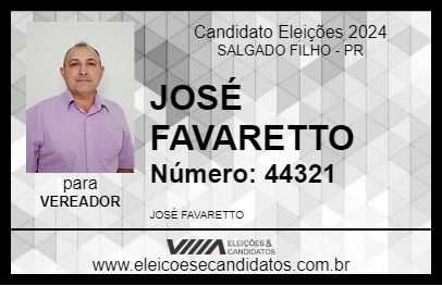 Candidato JOSÉ FAVARETTO 2024 - SALGADO FILHO - Eleições