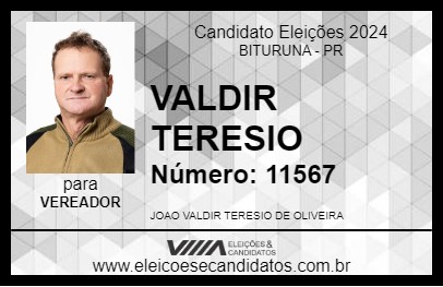 Candidato VALDIR TERESIO 2024 - BITURUNA - Eleições