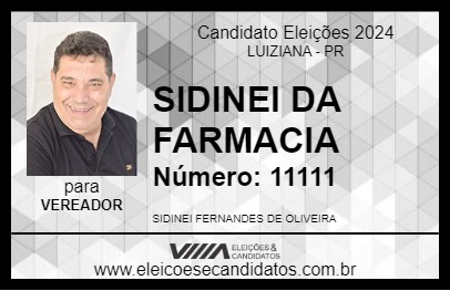 Candidato SIDINEI DA FARMACIA 2024 - LUIZIANA - Eleições